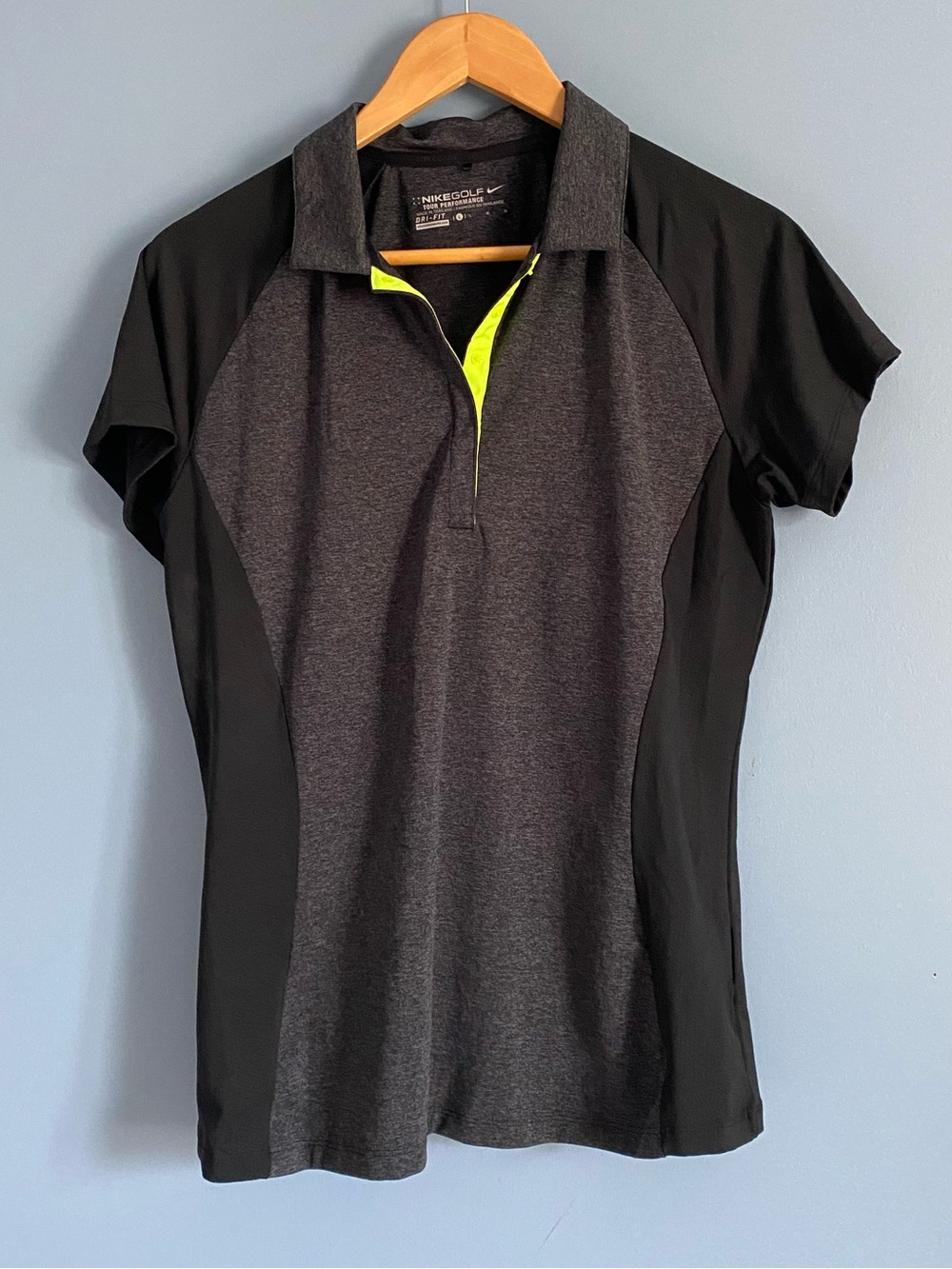 Nike Women's Black & Charcoal Polo with Neon Yellow Trim